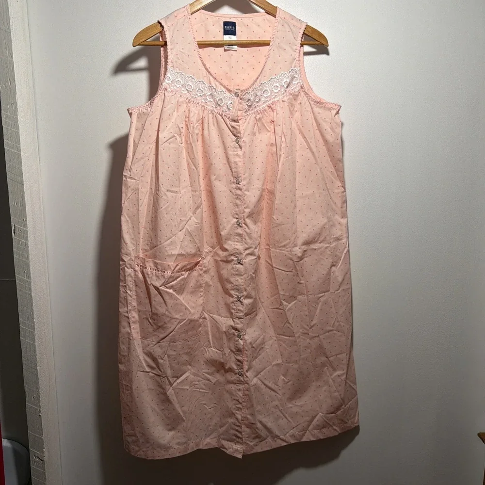 Basic Editions Women Nightgown Medium Peach Polka Dot Embroidered Sleeveless